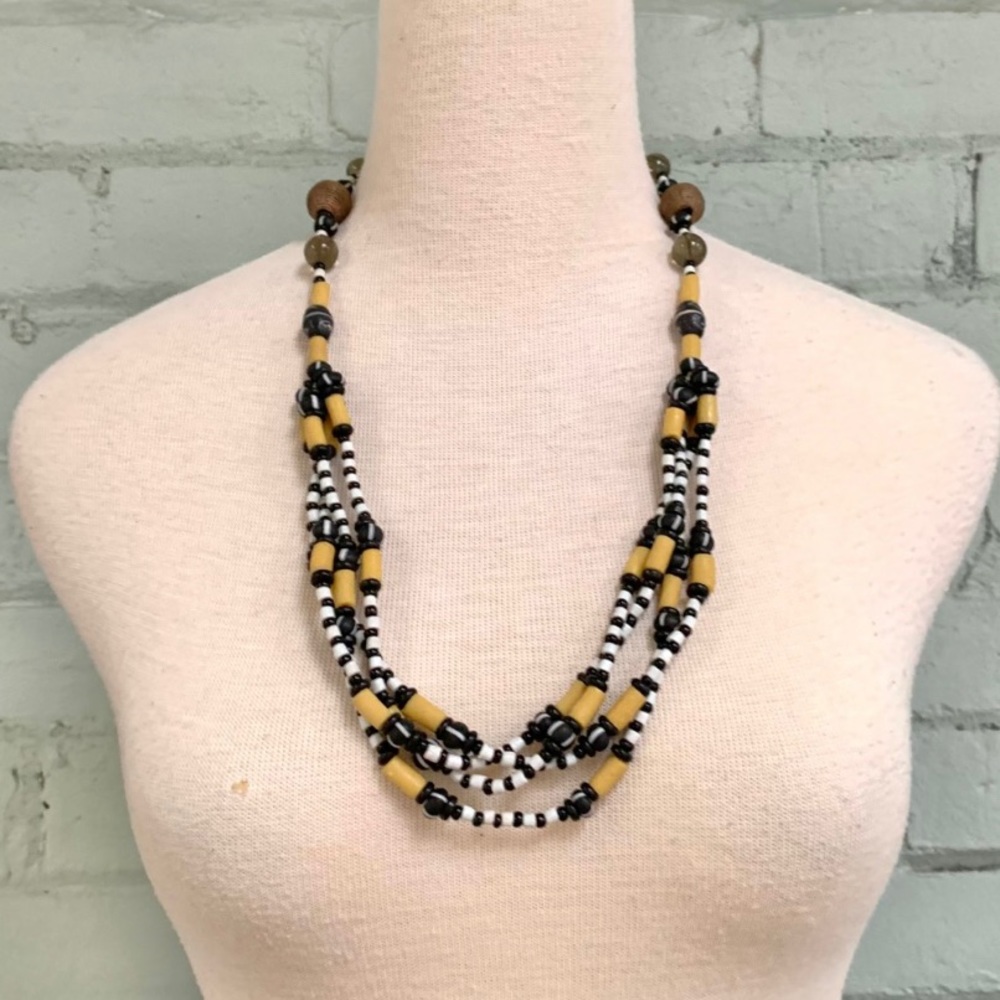 Vintage Beaded Multi-strand Statement Necklace in Yellow and Black